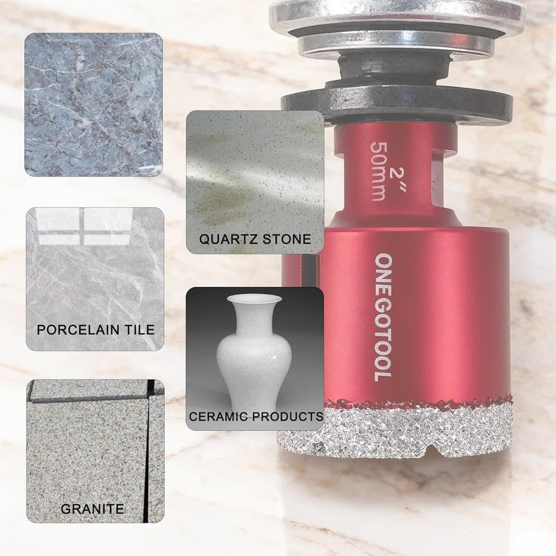 ONEGOTOOL 2 Inch（50mm） Diamond Hole Saw Tile Masonry Core Drill bits for Porcelain Ceramic Concrete Granite Marble 5/8-11 Thread for Angle Grinders and 3/8” Hex Shank - Image 4